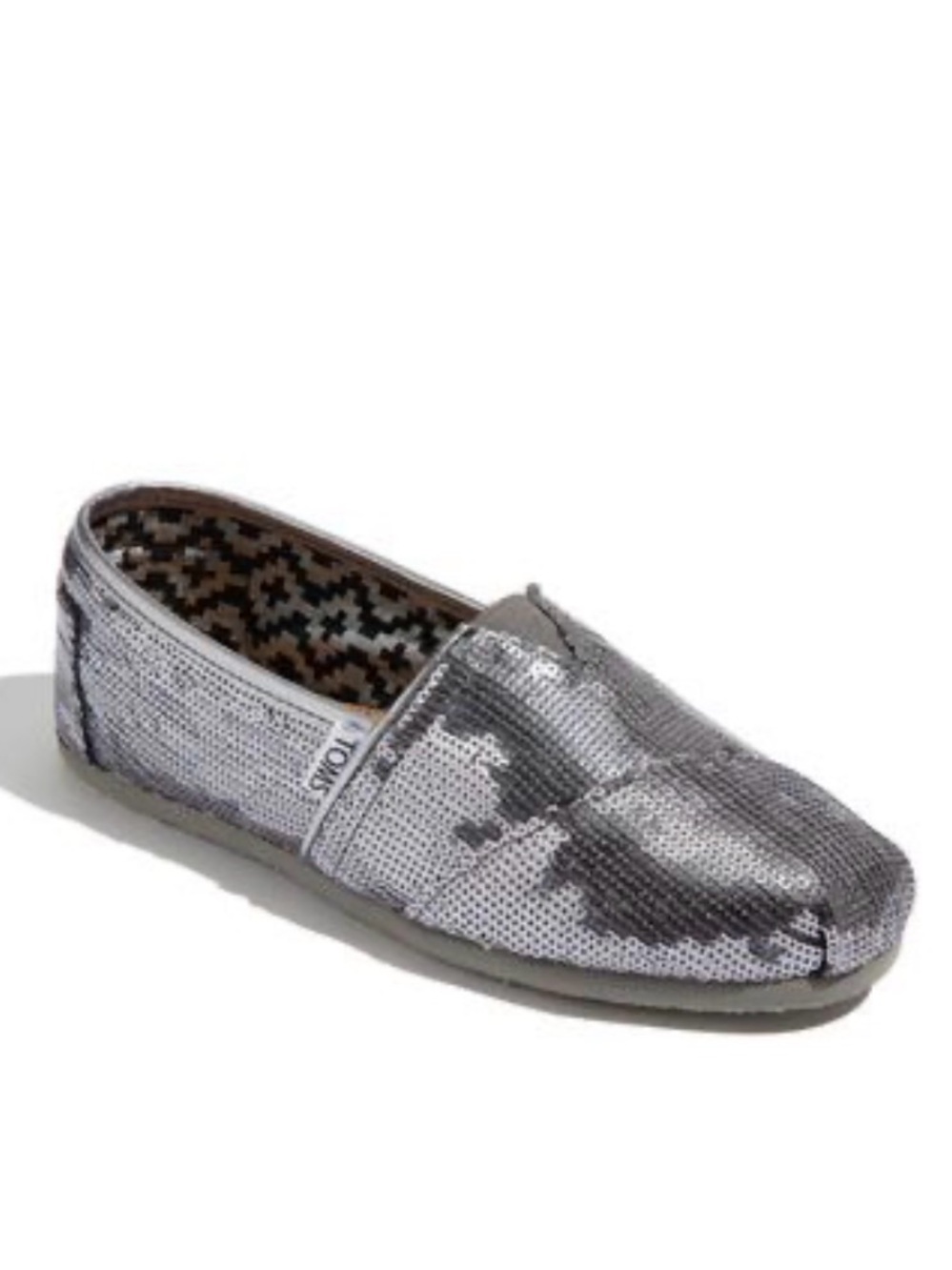 TOMS Silver Sequin Alpargata Slip-On Flats Size 8 Women’s